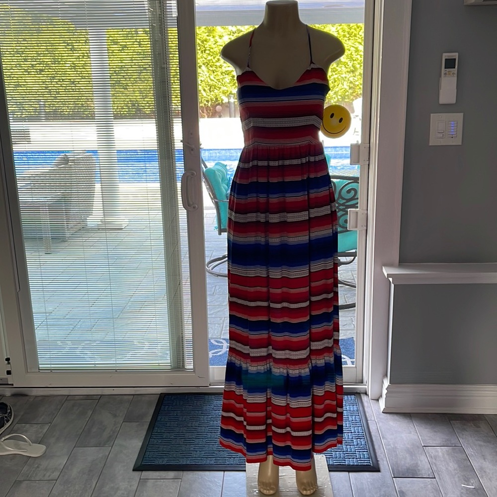 Parker 💯 % silk dress red blue white new no tag size small flag dress